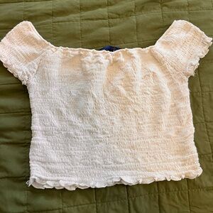 Blue Rain Cream Smocked Puff Sleeve Crop Blouse